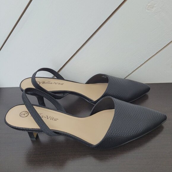 NEW Bella~Vita Sarah II Black Snake Womens 11 WW Print Slingback Heels - Picture 1 of 8
